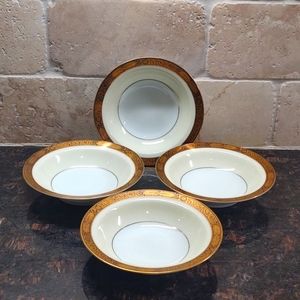 4 Vintage Noritake Goldkin Black & Gold Border 5 1/2" Sauce Fruit Dessert Bowls